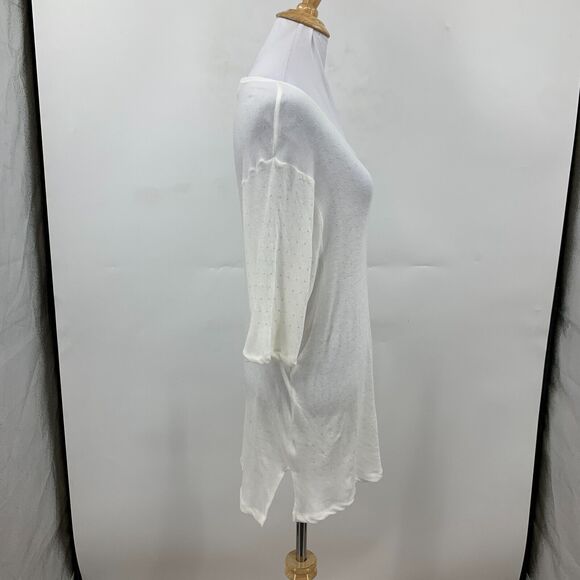 IRO Jeans Dway Studded Sheer Top Womens S Small White Oversized Mid Sleeve Shirt - Picture 7 of 15